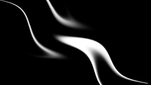 Abstract white flowing wave lines on black background smooth liquid light modern minimal design