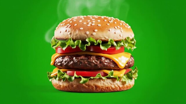 Juicy Cheeseburger Rotating on Green Screen 4K Seamless Loop Food Animation