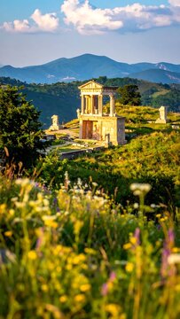 Temple of Canova in Possagno, Italy - A serene landscape view.