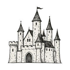 Fototapeta premium PNG Medieval castle sketch illustration.