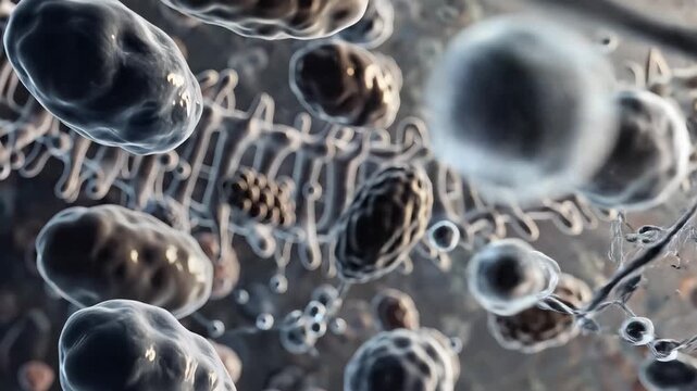 Microscopic View of Cellular Division and Biological Structures.
