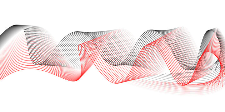 abstract wavy ribbon background with flowing red and black lines on white backdrop, elegant vector wave design element
