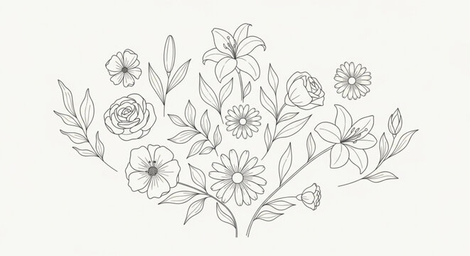 Vintage hand drawn floral vector illustration featuring a seamless rose pattern with ornate leaf sketches and spring blossom elements for elegant nature decor