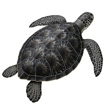 Black sea turtle isolated on transparent background with unique shell pattern