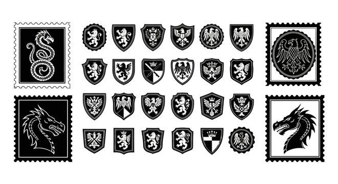 Collection of various crests and coats of arms.