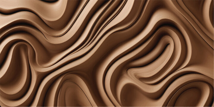 A seamless dark chocolate texture design featuring a flowing liquid brown wave pattern with a metallic gold swirl and satin silk fabric backdrop illustration