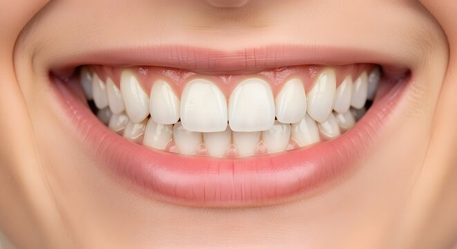 Bright healthy smile with clean white teeth in closeup image