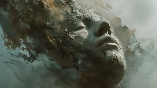 Abstract surreal portrait of a dissolving face
