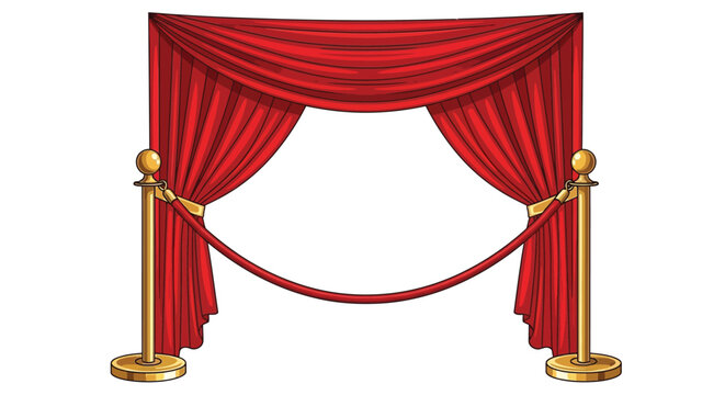 Elegant red curtains and gold stanchions create a grand entrance