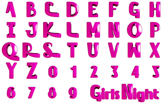 Girls Night Pink Alphabet 3D Alphabet Uppercase
