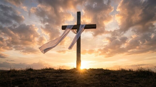 Easter sunrise celebration at the empty cross hopeful christian scene