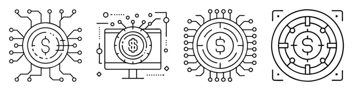 Digital currency and blockchain technology financial networks and distributed ledgers icons