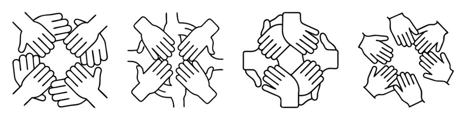 Obraz premium Hands Together Round Images Depicting Unity and Teamwork in a Line