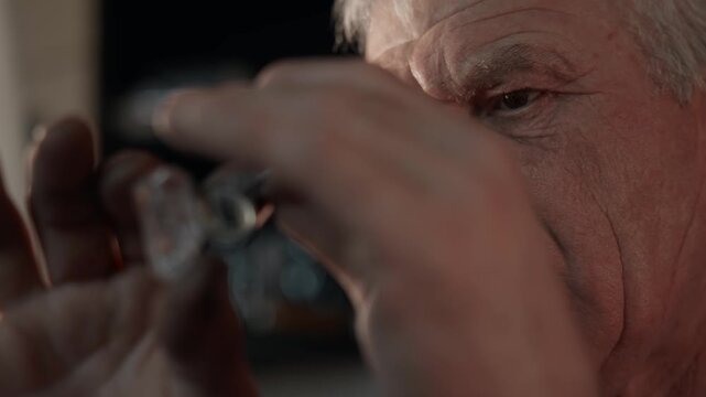 Closeup inspection of rough diamond held by jeweler at workshop bench under warm light.