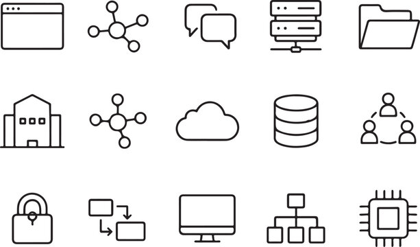 Isolated Intranet Network Communication Icon Design, intranet network system, internal communication, server data sharing, office connection, cloud database, team collaboration, digital workspace icon