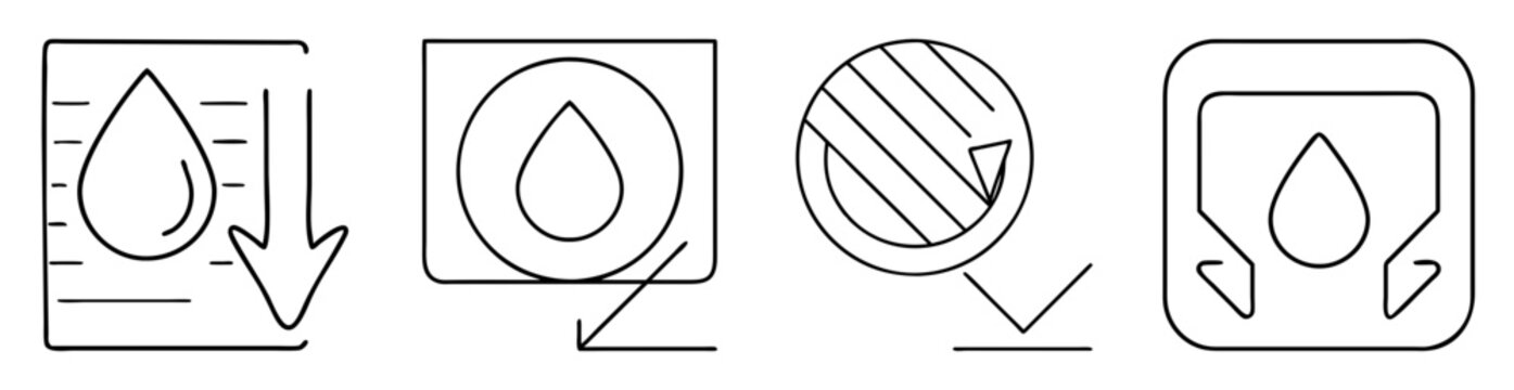 Four abstract stylized water drop icons, each representing different qualities and characteristics