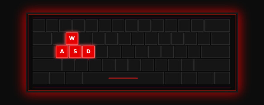 Gaming Keyboard Keys W a S D Illustration with Red Outline