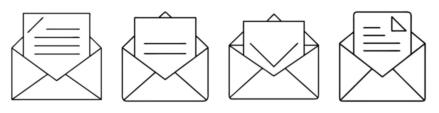 four different envelopes with different documents and formats in black and white