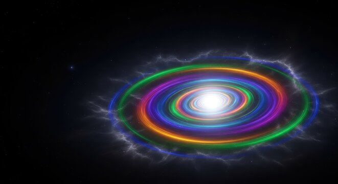 Abstract dark cosmic void leading to a gravitational singularity with ample negative space for design or text overlay, space, deep, mysterious