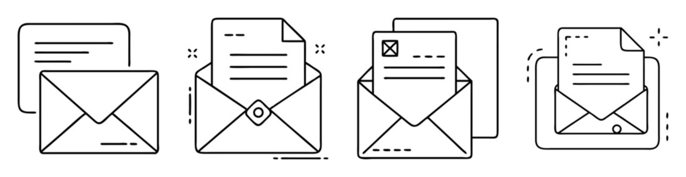 Conceptual illustration of outline style emails with documents inside, for interface purposes