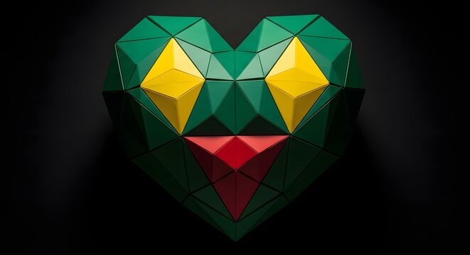 Geometric heart shape with green, yellow, and red colors