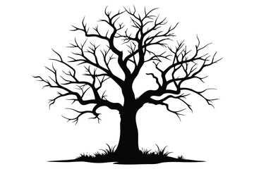 Fototapeta premium bare tree silhouette line art vector illustration