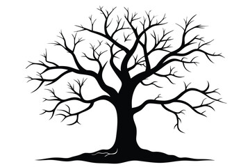 Fototapeta premium bare tree silhouette line art vector illustration