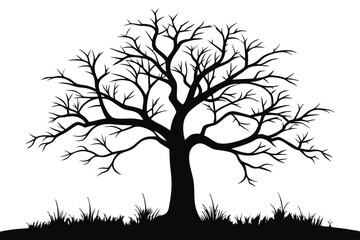 Obraz premium bare tree silhouette line art vector illustration