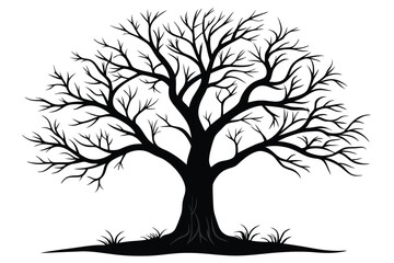 Fototapeta premium bare tree silhouette line art vector illustration