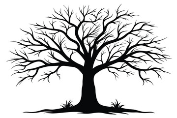Fototapeta premium bare tree silhouette line art vector illustration