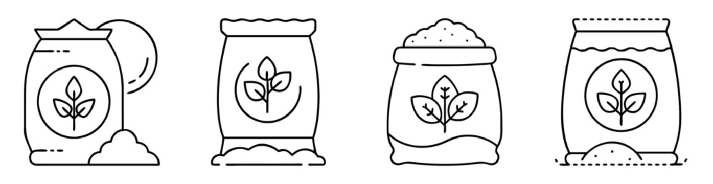 Line art illustration of fertilizer bags, agricultural product packaging vector