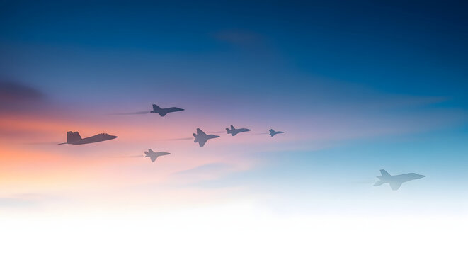 A group of fighter jets flying in formation