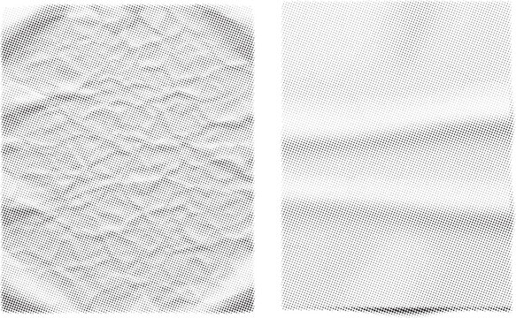 Halftone wrinkled paper texture set, vintage comic pattern, retro book cover with grunge and crumpled texture