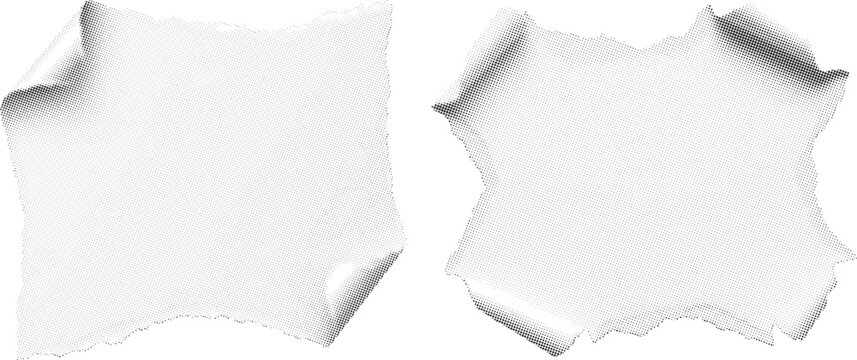 Halftone torn paper shapes set, vintage comic pattern, retro book cover with grunge and rough texture