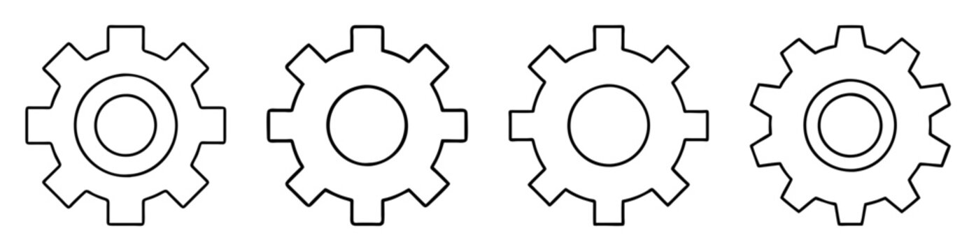 Four different gear wheels with slightly different teeth designs outlined in black
