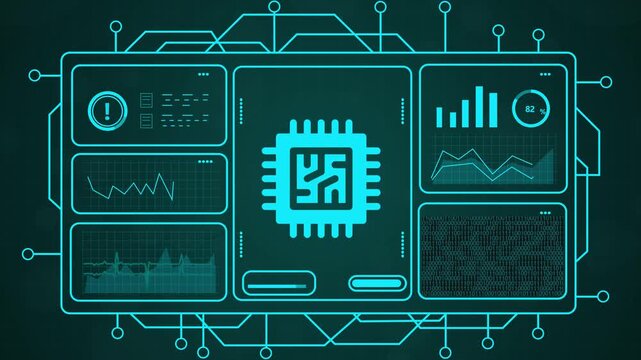 4k motion footage of glowing cpu chip with digital network and data flow animation