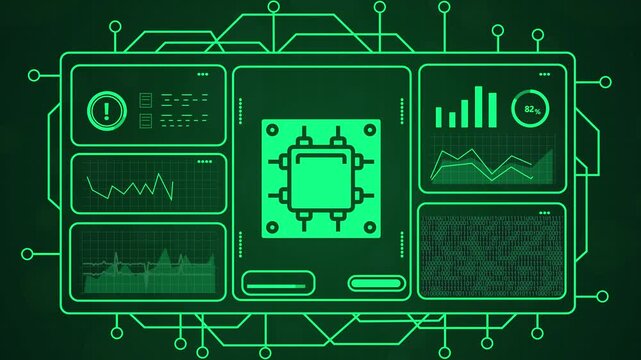 4k futuristic digital circuit board with glowing green neon lights and qr code motion graphics