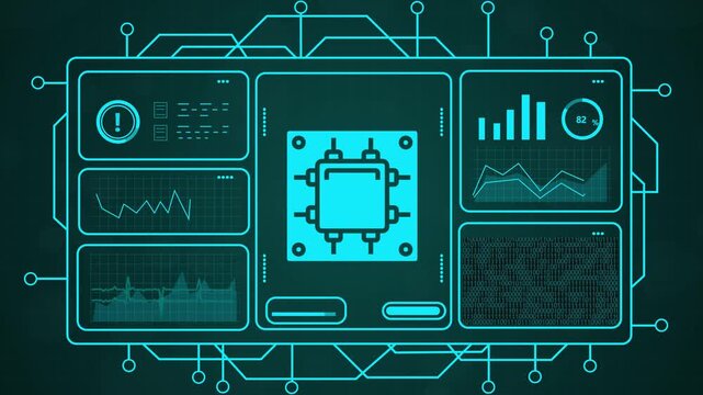 4k cyber security technology interface with digital data flow and qr code scanning motion