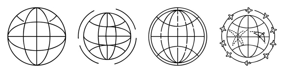 Obraz premium Four variations of simple globe illustrations symbolizing global reach and connection