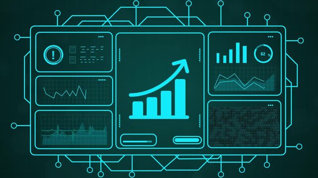 4k motion graphics of financial data dashboard with growth chart and stock analytics hologram