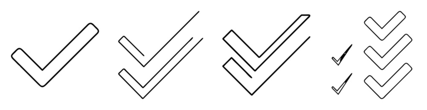 Stylized black and white vector drawing of check marks in variations