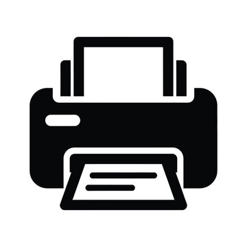 Classic black and white icon of a traditional desktop printer