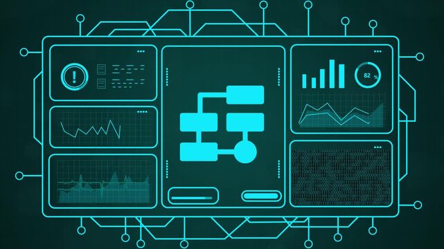 4k futuristic technology dashboard with glowing blue data analytics and digital network motion