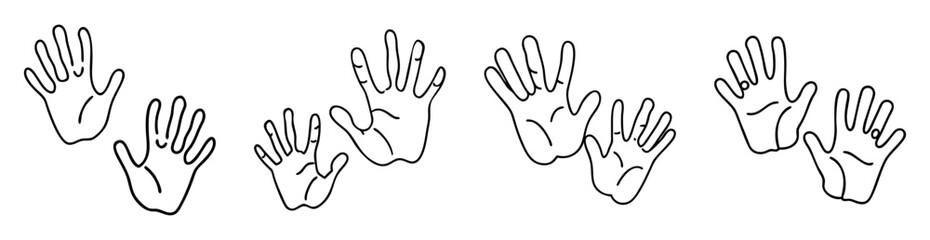 Obraz premium Outline Drawing Featuring Pairs of Hands, Varying Sizes and Positions, on White