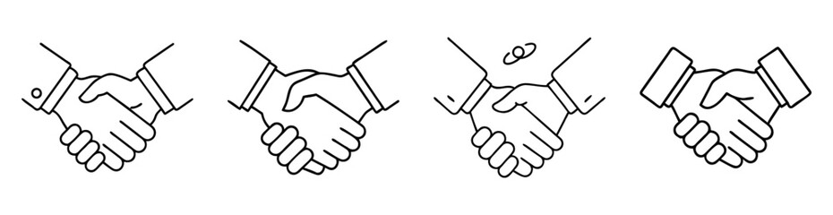 Fototapeta premium Multiple black and white line drawings of business hands shaking in agreement