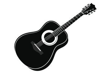 Fototapeta premium acoustic guitar silhouette line art vector illustration