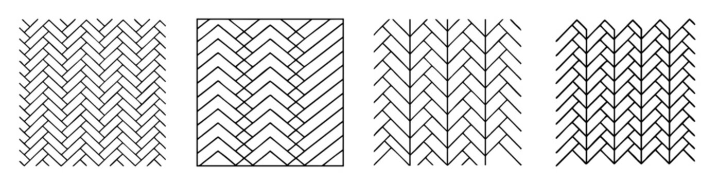 Collection of four unique black and white geometric herringbone pattern variations