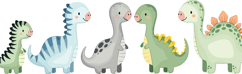 Cute Dinosaur Set with T-Rex, Brontosaurus, and Stegosaurus for Kids' Room, Nursery, and Baby Shower Designs © MSTRazia