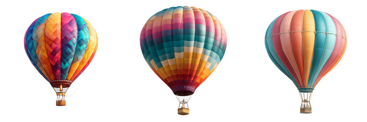 Fototapeta premium Set of Hot air balloon partially inflated with fabric folds and texture emphasized on transparent png background. Ai generated