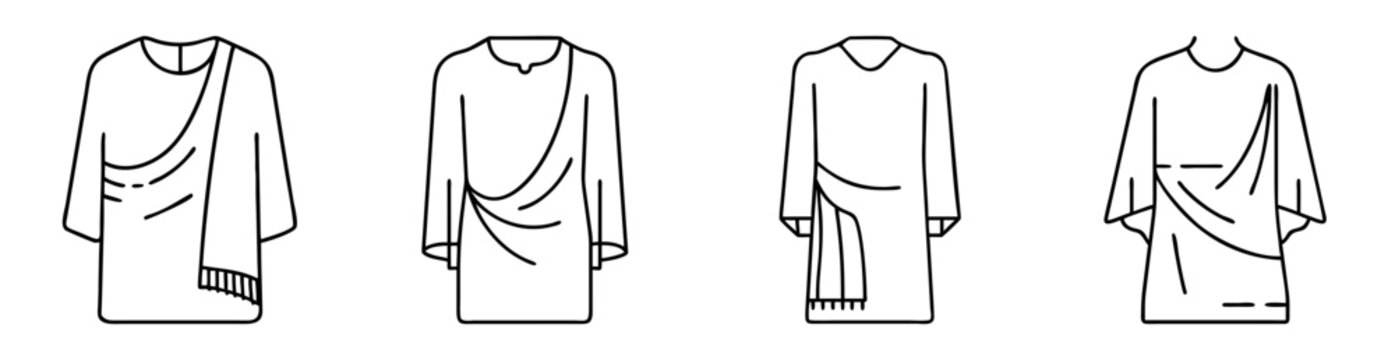 Four vector illustrations of traditional ancient Greek clothing in line art